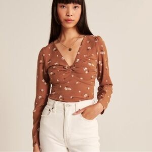 Abercrombie & Fitch Orange Fitted Tie Front Blouse